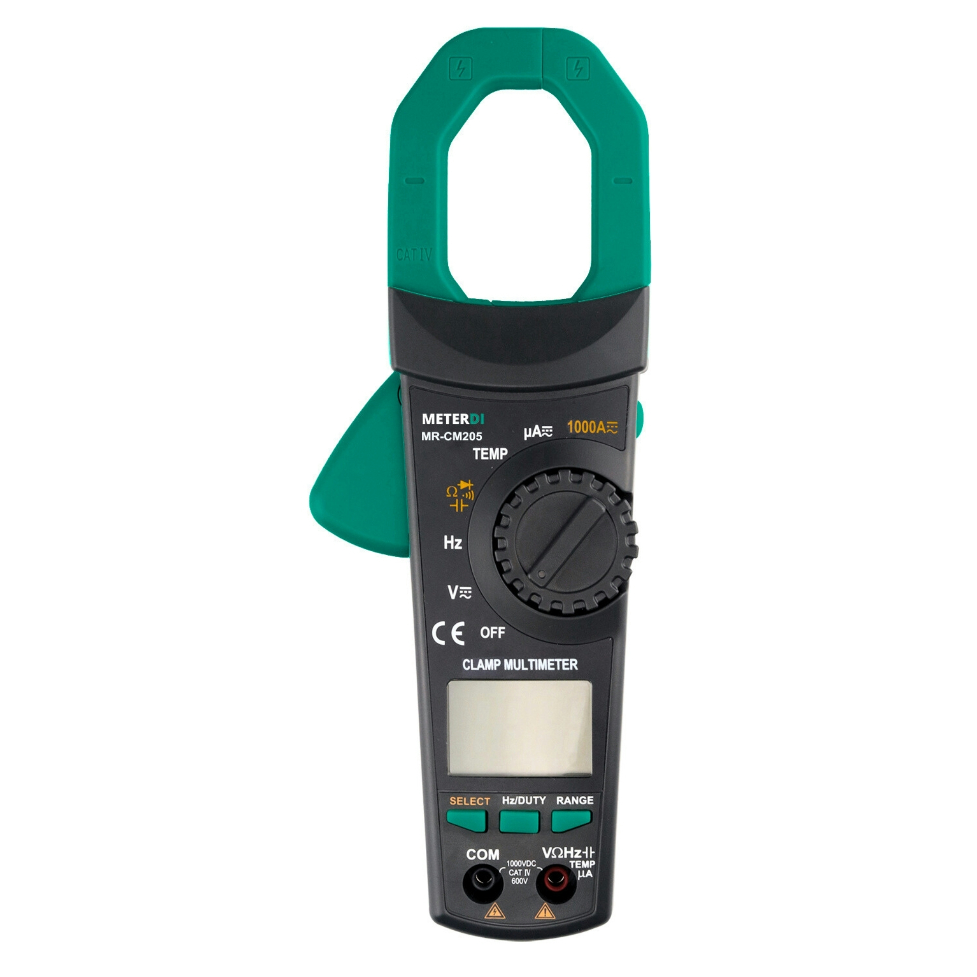 Digital AC/DC Clamp Meter MR-CM205 for accurate current measurements in AC/DC electrical circuits.