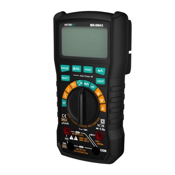 Side view of METERDI-Digital-Multimeter-MR-DM43 showcasing its design and features.