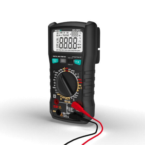 Side view of the METERDI Digital Multimeter MR-DM52 showcasing its ergonomic design.