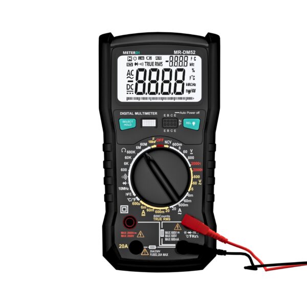 METERDI Digital Multimeter MR-DM52 with test leads for accurate electrical measurements.