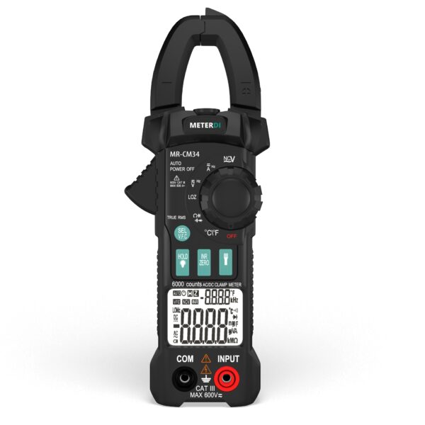 Digital AC/DC Clamp Meter MR-CM34 for measuring alternating and direct current with precision.