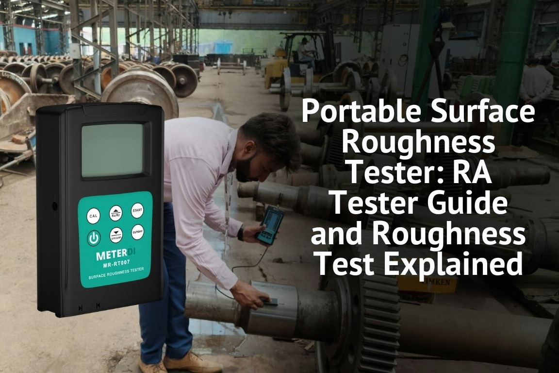 Portable surface roughness tester performing RA test on a machined metal surface
