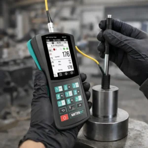 Leeb Hardness Tester measuring metal surface hardness in industrial environment